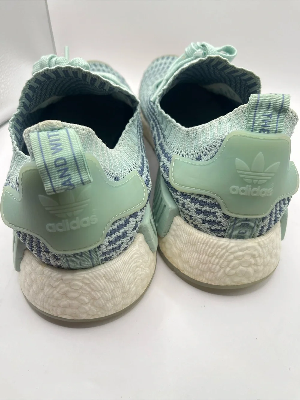 adidas Men's 10 NMD R1 Primeknit Mint Green & Blue Sneakers
